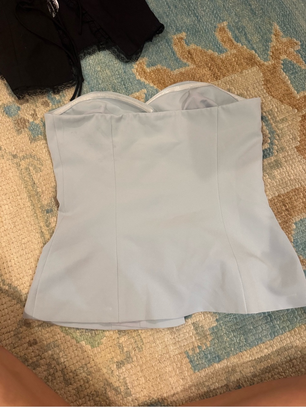 Strapless Light Blue Corset-Style Top with Front Buttons - Picture 3 of 4